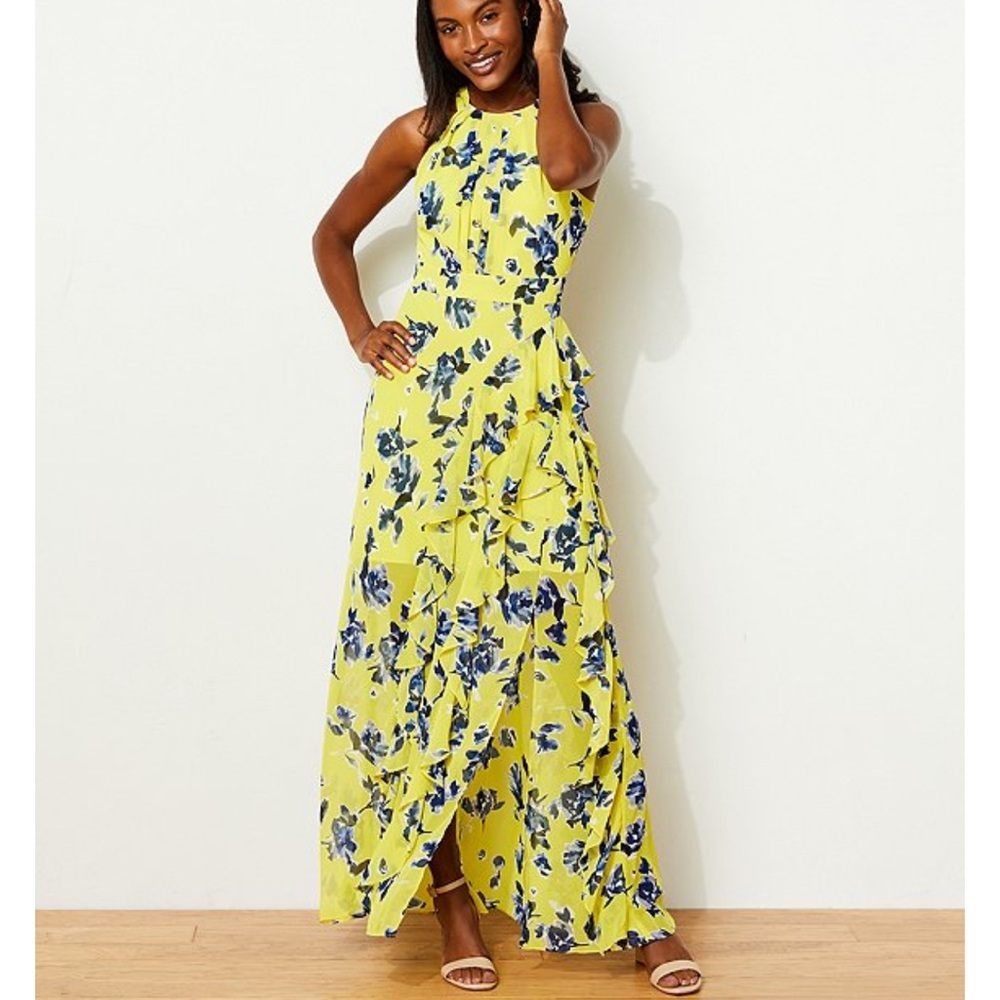 NWT, Eliza J dress, yellow and navy blue, long dress, size 10